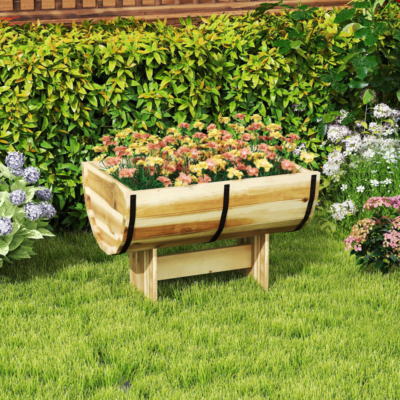 Ensemble de 2 boîtes à fleurs en bois demi-tonneau avec cadre en bois d'acacia