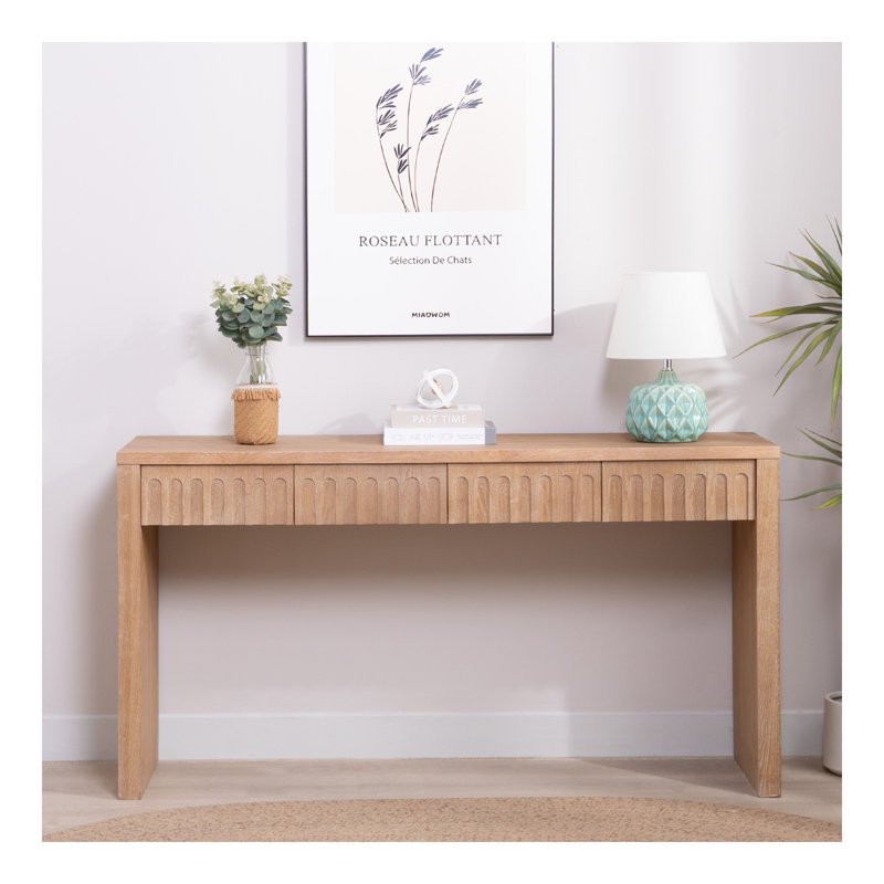 Console moderne à 4 tiroirs - Table d'entrée de 59,2 po en bois naturel, Naturel