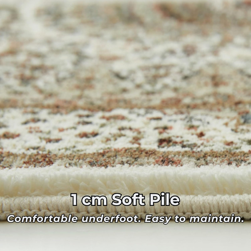Soft Cashmere Feel Area Rug – Non Slip Low Pile Living Room & Bedroom Carpet, Machine Washable, Runner 80 x 150 cm
