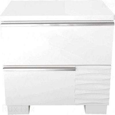 White Lacquer Wood 2-Drawer Nightstand, Bedroom Gloss Finish Bedside Table