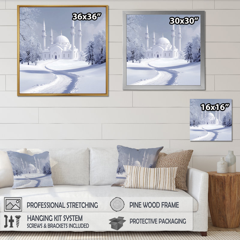 Mosquée dans la neige, Bursa, Turquie, impression d'art mural paysage, H 16 po x l 16 po, Noir