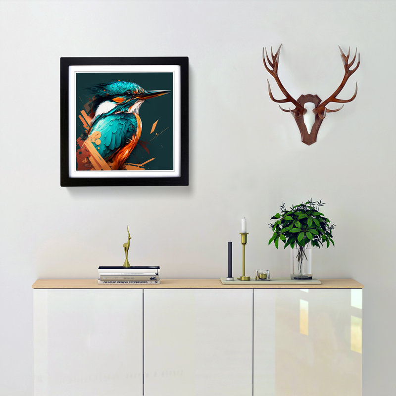 Kingfisher Graphic Art - Single Picture Frame Print on Wood, Black