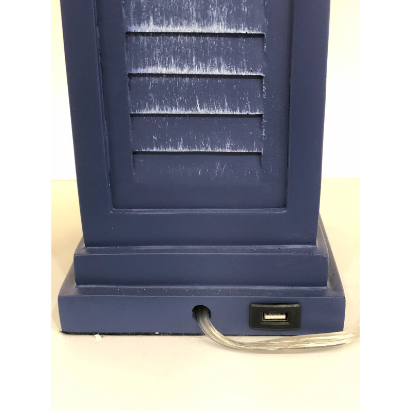 Tabetha Stunning Shutter USB Port Table Lamp with Linen Shade (Set of 2), Navy 