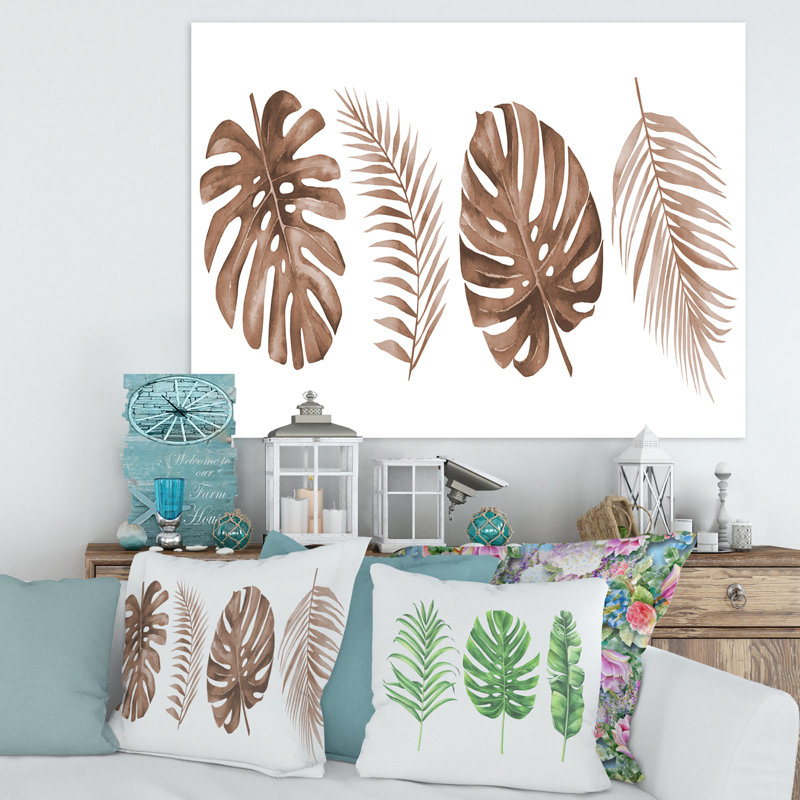 «Tropical Monstera» et feuille de palmier en terre cuite - reproduction d'art sur toile tendue, H 16 po x l 32 po x p 1 po