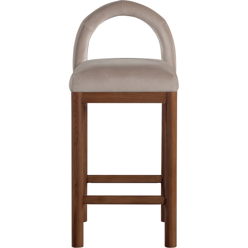 Tabouret de comptoir Conrad, Siège en velours taupe / structure brune