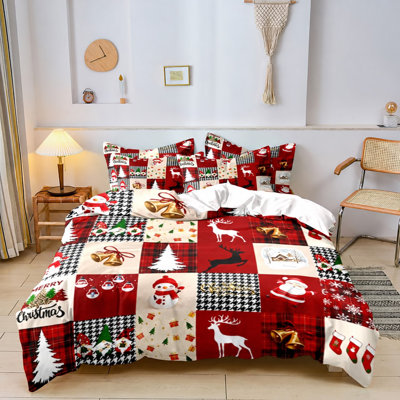 Ensemble de literie Orylavena à carreaux patchwork de Noël en microfibre avec 2 taies d'oreiller, Queen (garnitures non comprises)