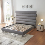 Luxury 60-Inch Asymmetrical High-Back Linen Upholstered Platform Bed - Memory Foam Compatible, No Box Spring Needed | Elevate Your Bedroom with Contemporary Style & Restful Comfort