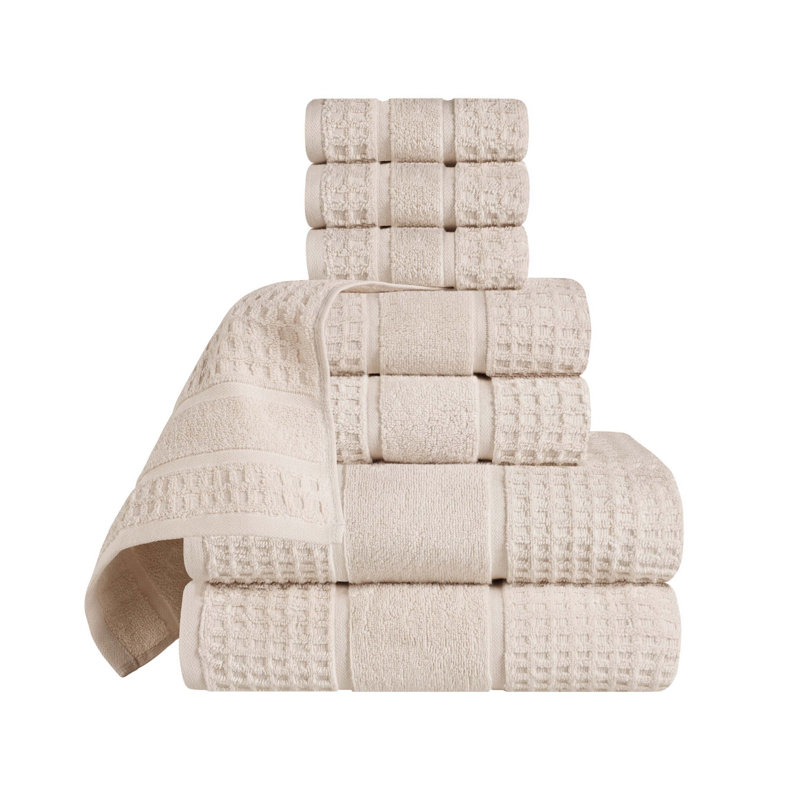Hisela Zero Twist Cotton Solid Waffle Honeycomb Plush Soft Absorbent Medium Weight Assorted Towel Set, Ivory