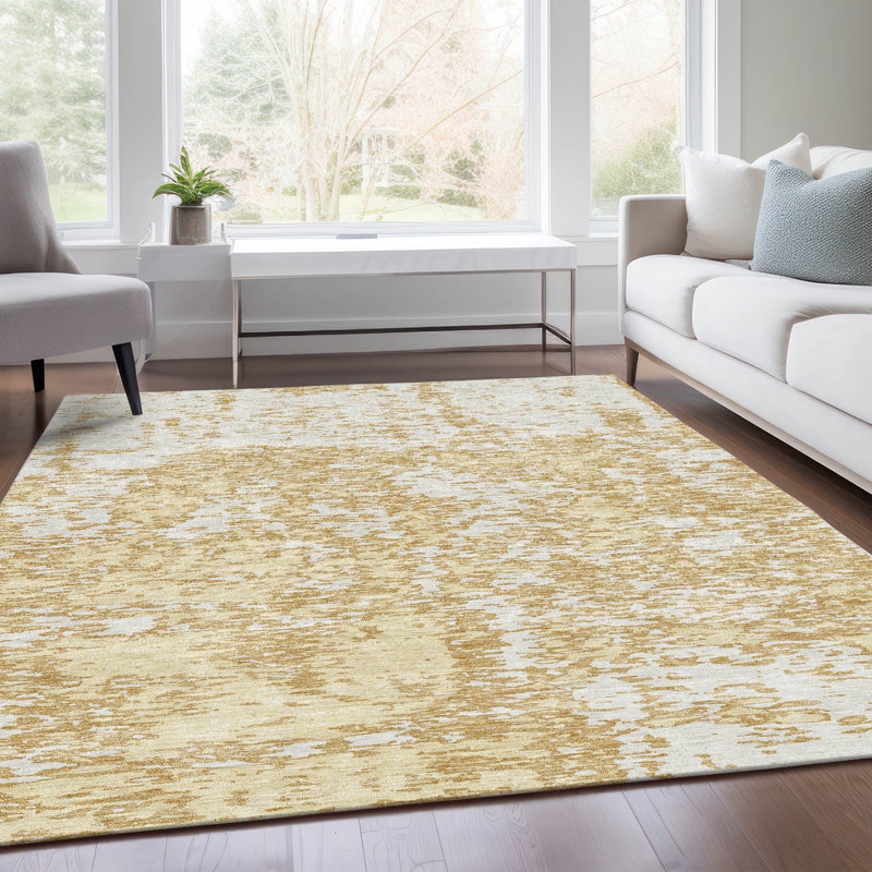 Premium Machine Washable Prisco Gold Rug, Rectangle 2'6" x 3'10"