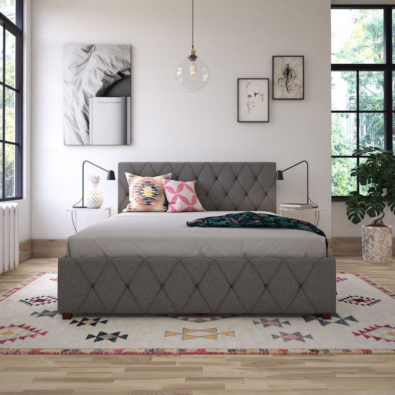 Upholstered Storage Bed, Double (4'6), Grey