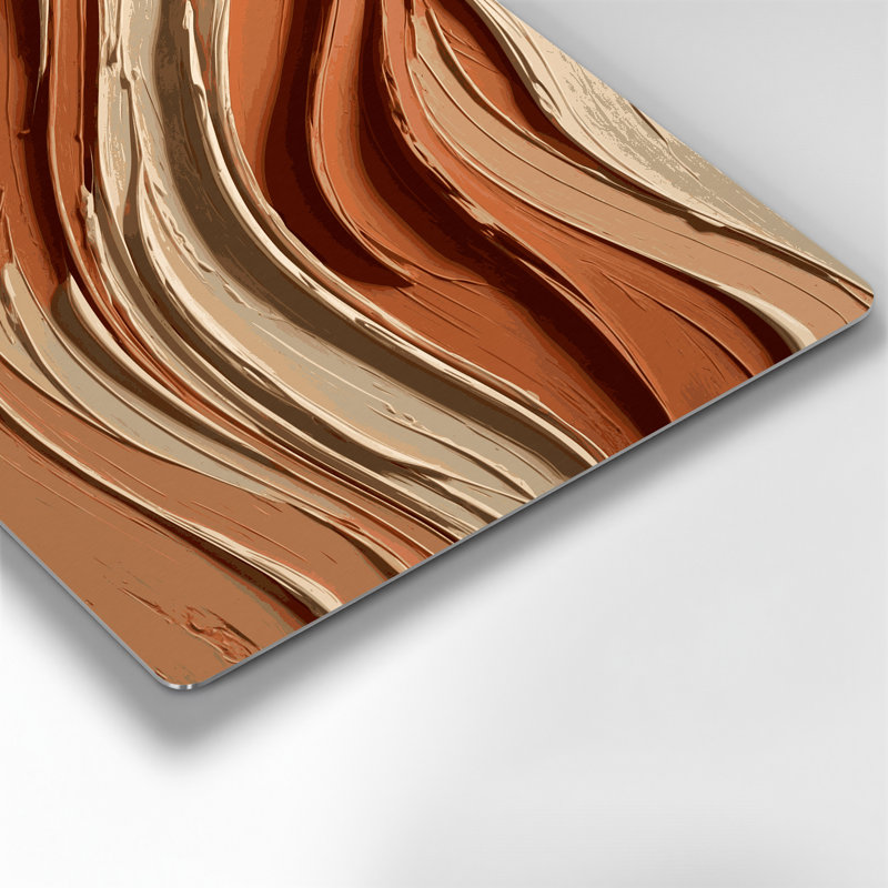 Art mural horizontal rayé en terre cuite brun et métal brun, H 11 po x l 14 po