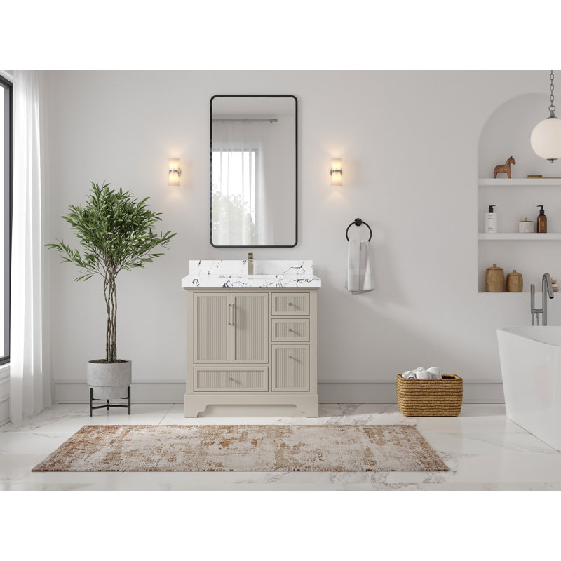 Meuble-lavabo simple 36 po avec plateau en quartz Alys