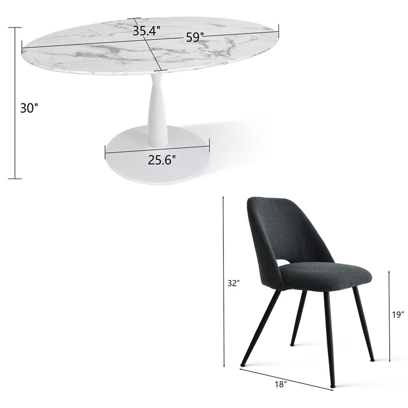 Chaena 5-Piece Oval Dining Table Sets, Black