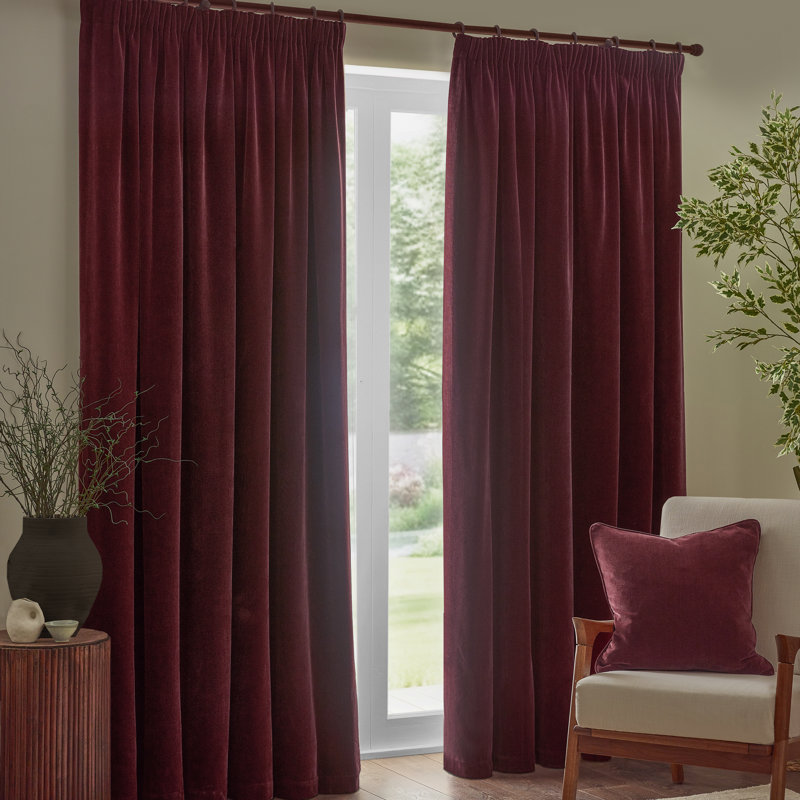 Heavy Chenille Room Darkening Curtain Panel Pair, Beetroot, 228cm Width x 228cm Drop