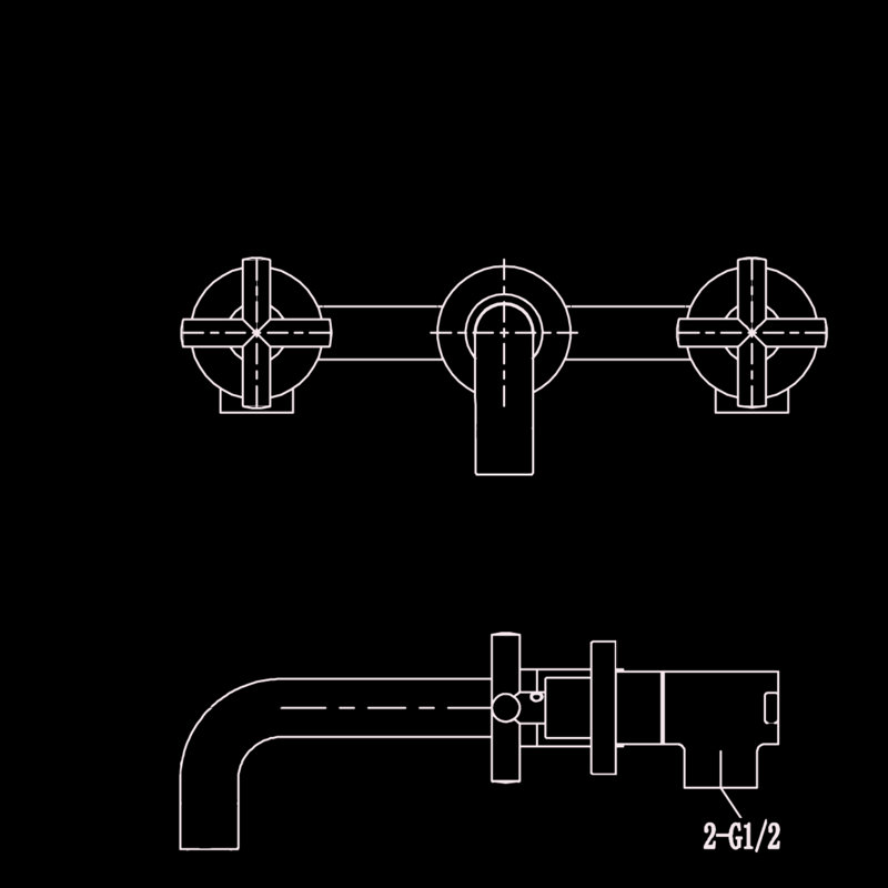 Wall Mounted Bathroom Sink Faucet In Matte Black With Pop-Up Drain  No Overflow . Two Cross Handles For Fine Water Flow And Temperature Control. Splash Aerator A Consistent Stream. Brass Stainless