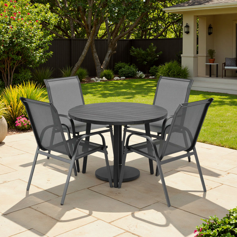  Wittig Outdoor Stackable Dining Chairs(Set of 4), Patio Outdoor Chairs, Grey, Grey
