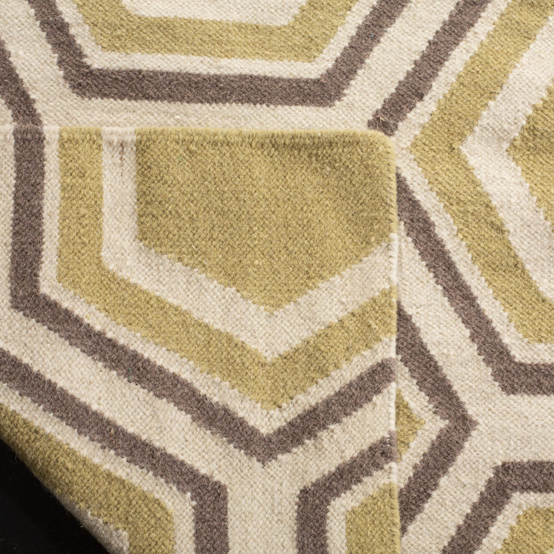 Tapis ivoire en laine tissé à plat à la main à motif géométrique Fung, Rectangle 6 pi x 9 pi