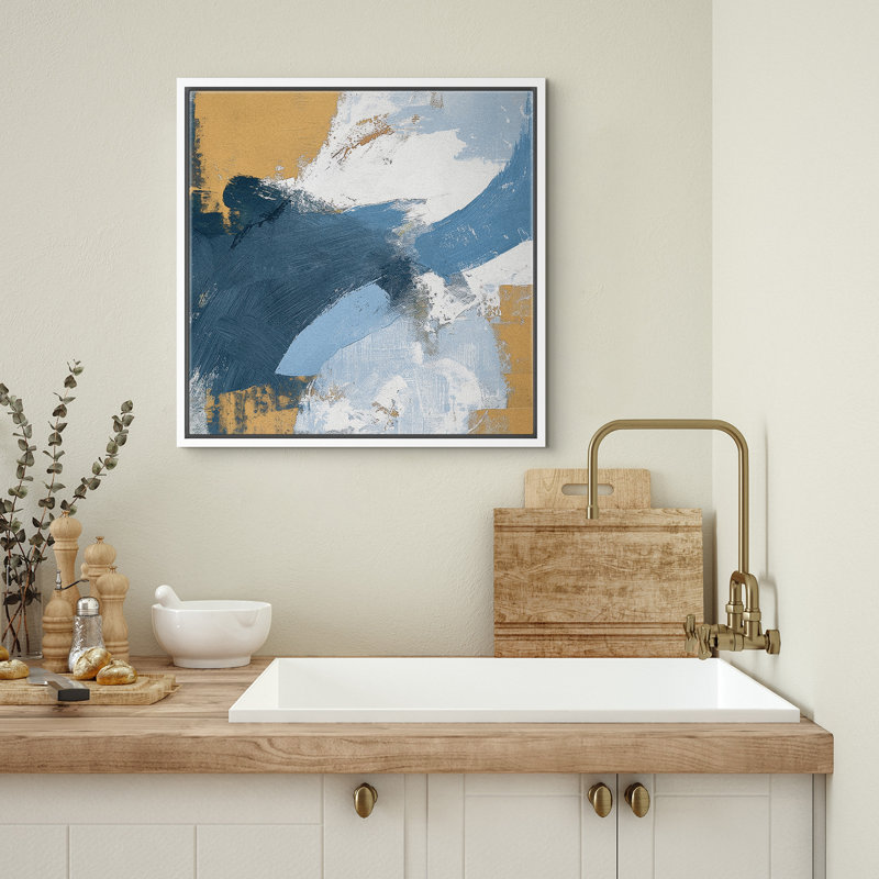 Abstrait bleu, jaune, moderne, contemporain, encadré de chambre à coucher, décorations murales sur toile, H 24 po x l 24 po