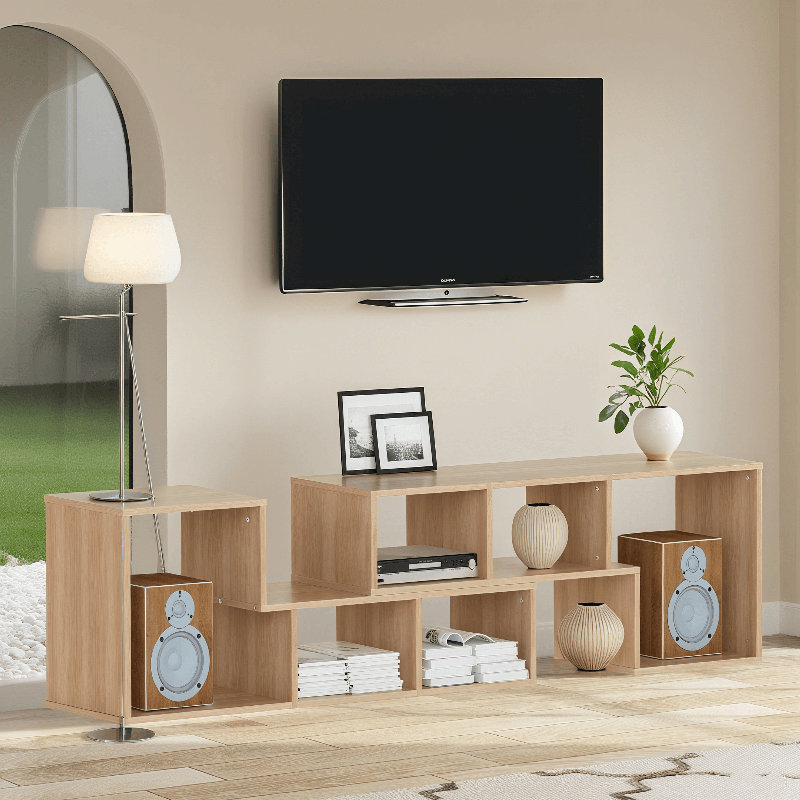 2 PCS Free Combination L-Shaped TV Console Stand, 3-tier Cube Bookcase, Modern Entertainment Center With Open Shelves For Living Room, Bedroom, Home Office
