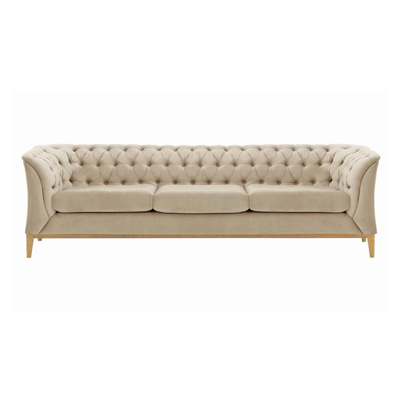 Burnham Velvet 3 Seater Sofa, Beige