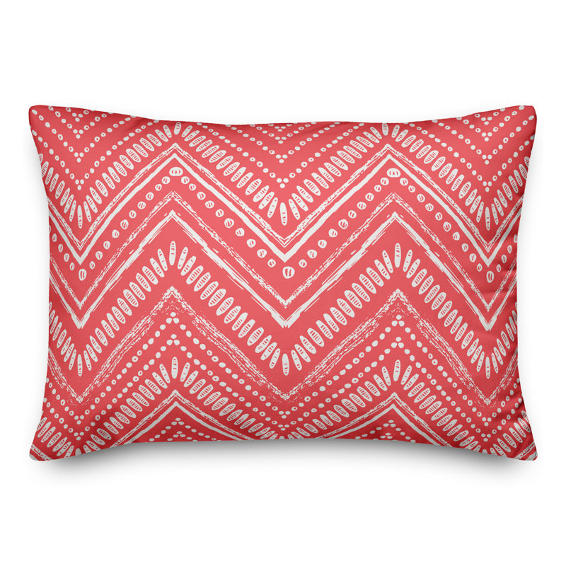Chevron Outdoor Throw Pillow, Polyester/Polyfill, Red/Cream