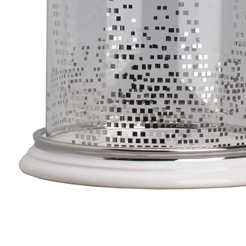 Gsy Decorative Candle Holder, Silver And White Patchwork, 10 Inch Glass
