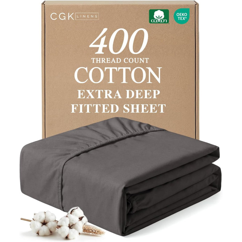 100% Cotton Fitted Sheet Only, 400 Thread Count Hotel Luxury Bedding, Soft & Breathable, Deep Pocket 8–16 Inch Mattress Fit