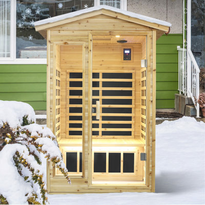 Sauna extérieure infrarouge pour 2 personnes en bois de sapin vieilli