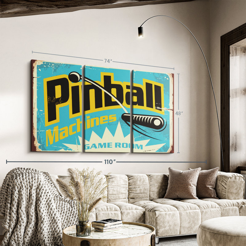 «Pinball Machine Game Room» sur toile, H 48 po x l 74 po x P 1,25 po