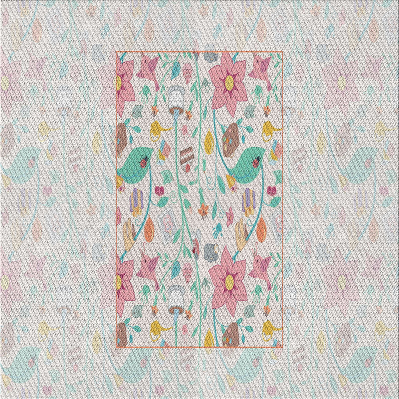 Tapis beige/vert/rose tissé à la machine, Carré 5 pi