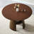 47.25 Inch Retro Brushed Texture Round Dining Table, Walnut Wood MDF Top Bronze Metal Frame For 4-6 People