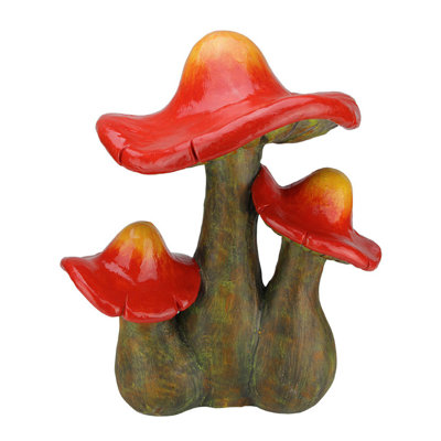 19.75" Red Orange and Brown Wild Triple Mushroom Outdoor Patio Garden Statue