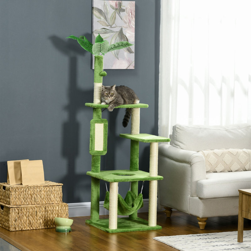 Arbre à chat pour chats d'intérieur, H 56 po x l 19,25 po x P 19,25 po, Vert