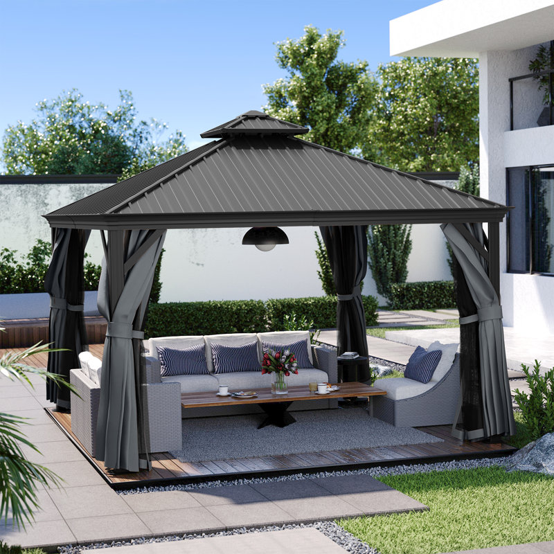 Pavillon de jardin en aluminium, Noir, Noir, l 12 pi x P 12 pi