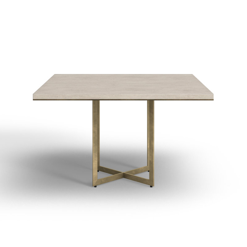 Tulane Solid Wood Top Metal Base Dining Table, Light Brown, Gold
