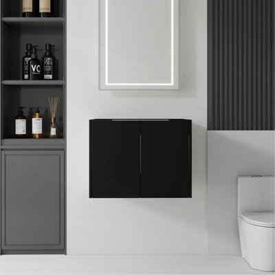 Armoire de salle de bain flottante 24 po, contreplaqué, portes doubles à fermeture douce, rangement intérieur spacieux, fixation murale, armoire seulement, lavabo non inclus