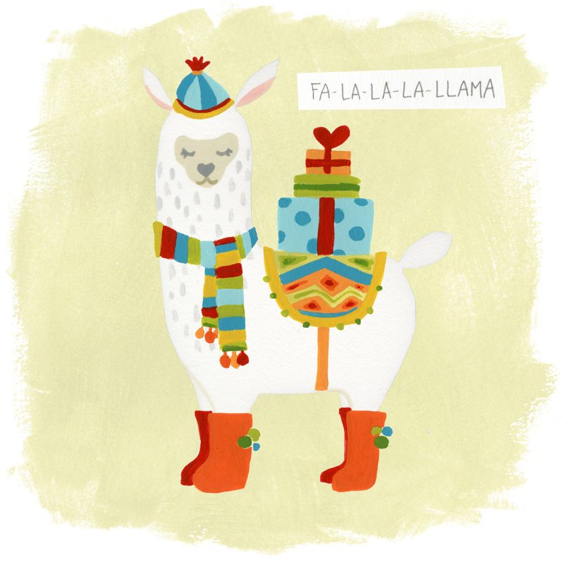 Fa-La-La-La Llama I - Wrapped Canvas Print, 51cm H x 51cm W