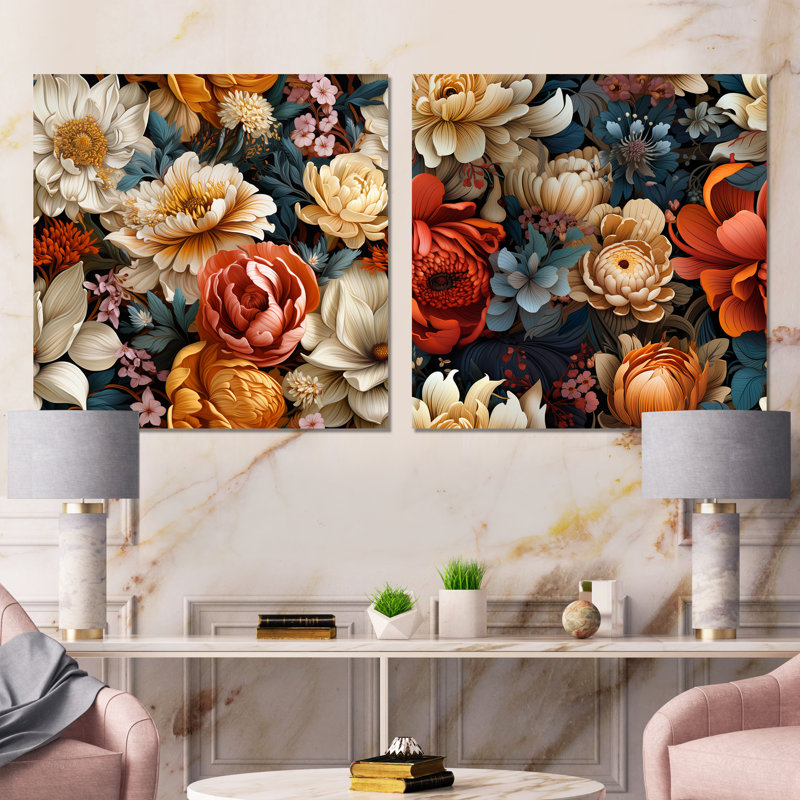 Hoy - Ensemble de 2 carrés à motif floral en métal, H 16 po x l 32 po