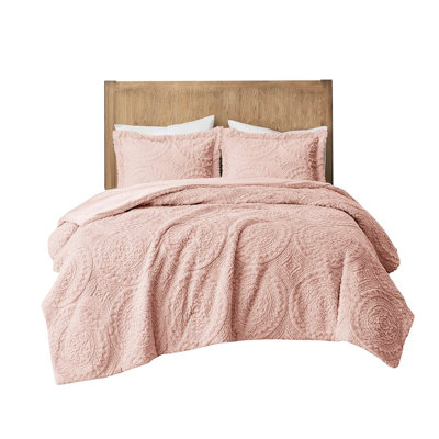 Embroidered Medallion Faux Fur Comforter - , Blush Fill Medallion,