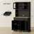 71" Tall Freestanding Kitchen Cabinet with Adjustable Shelves and Anti-Tip Kit, Black and Yellow Oak Finish-1271619514