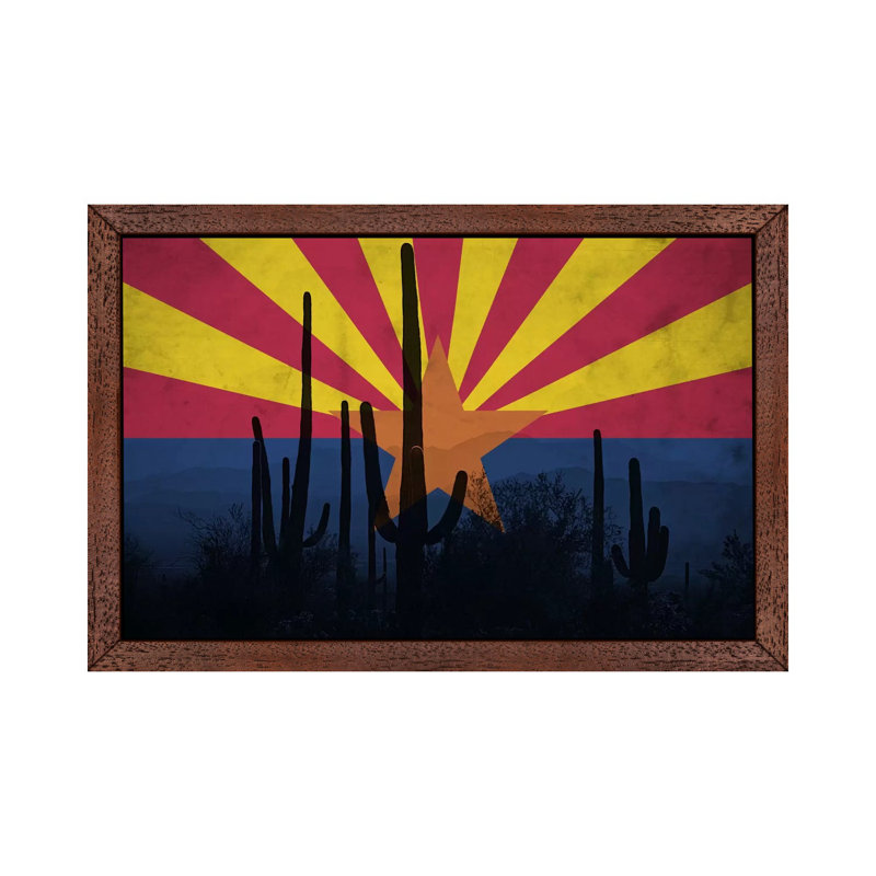 Arizona (Cacti) - Floater Frame Print on Canvas, 66.04 cm H x 45.72 cm W, Brown Framed