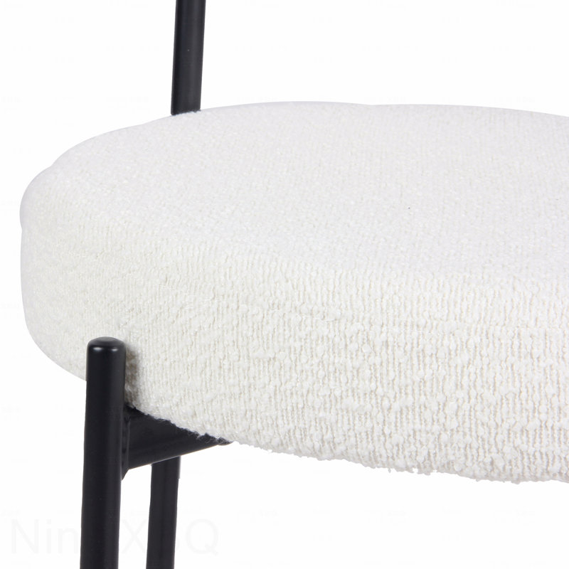 3-Piece Dining Set: Round Trestle Table & 2 Boucle Chairs, White