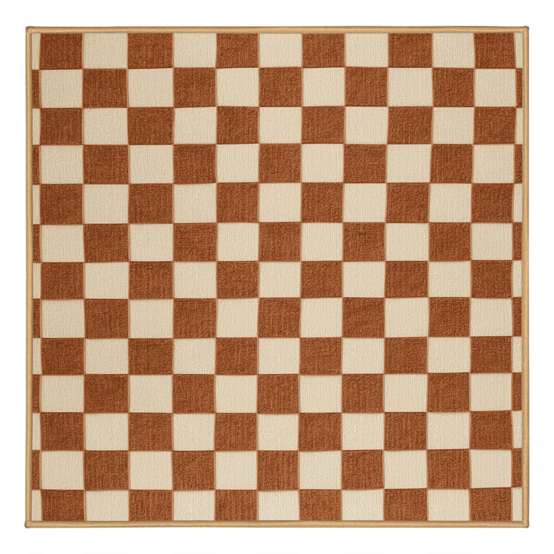 Tapis brun à carreaux lavable à la machine, Carré 8 pi