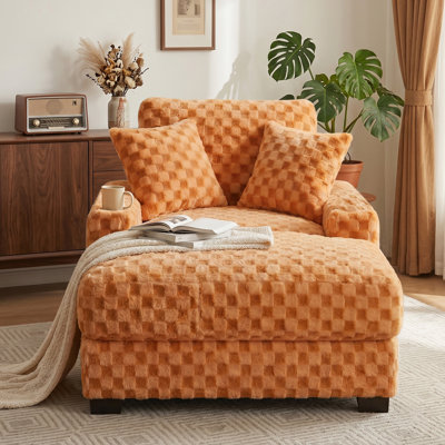 Upholstered Chaise Lounge Chair Indoor, Oversized Sleeper Sofa Chair with Wood Frame