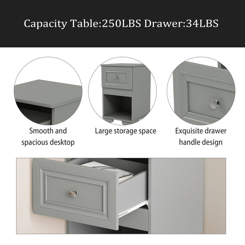 Elegant Design Nightstand With Drawer And Open Shelf For Bedroom, Retro Style Bedside Table With Classic Design And Metal Handle