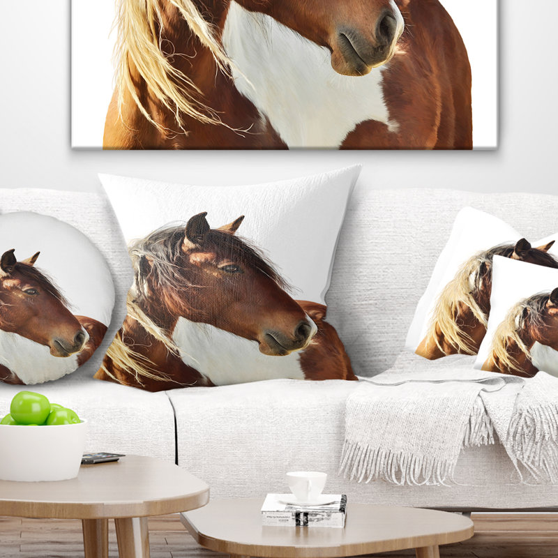 Grand cheval brun - coussin à imprimé animal, 18 po x 18 po, Coussin décoratif