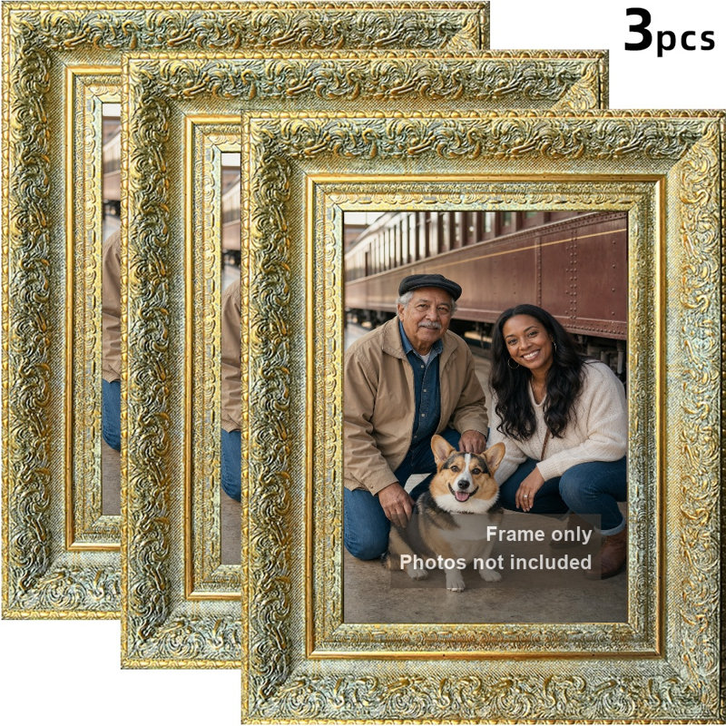 Cadre 3 pièces pour table en or antique avec devant en plexiglas 8 po x 10 po