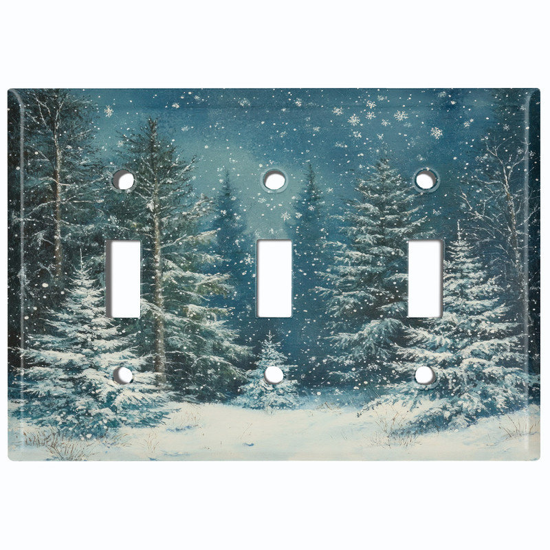 Couvercle de plaque d'interrupteur en métal; Bascule de taille standard US 3 - Winter Forest, #3 Triple Toggle