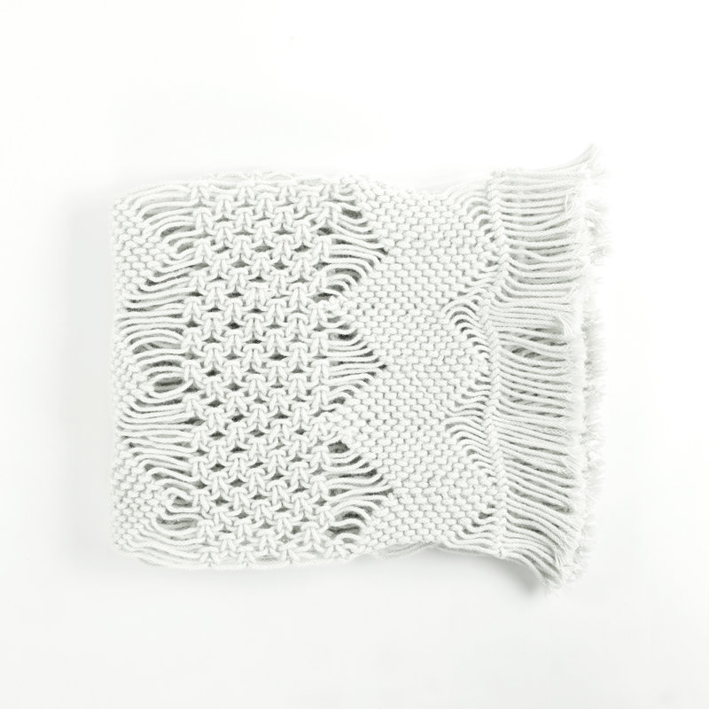 BOHO MACRAME HANDCRAFTED INDOOR/OUTDOOR WASHABLE WATER REPELLENT-TR-NEUTRAL-SINGLE-13X72, White