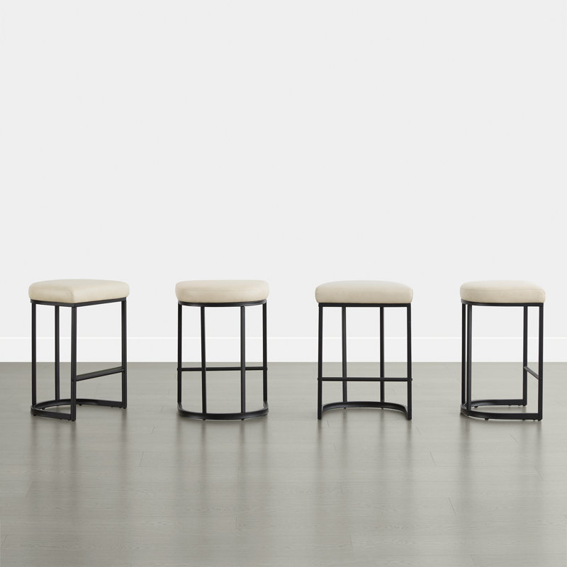 Upholstered Counter Stool with Metal Frame, Beige